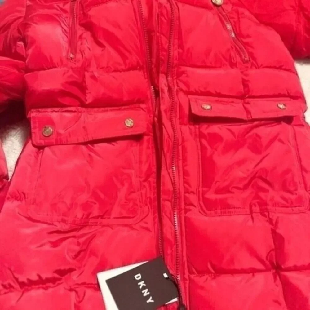 New DKNY Big Girls Long Puffer Jacket Fuschia size 16